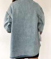 Oversize Denim Gabardin Gömlek - Görsel 7